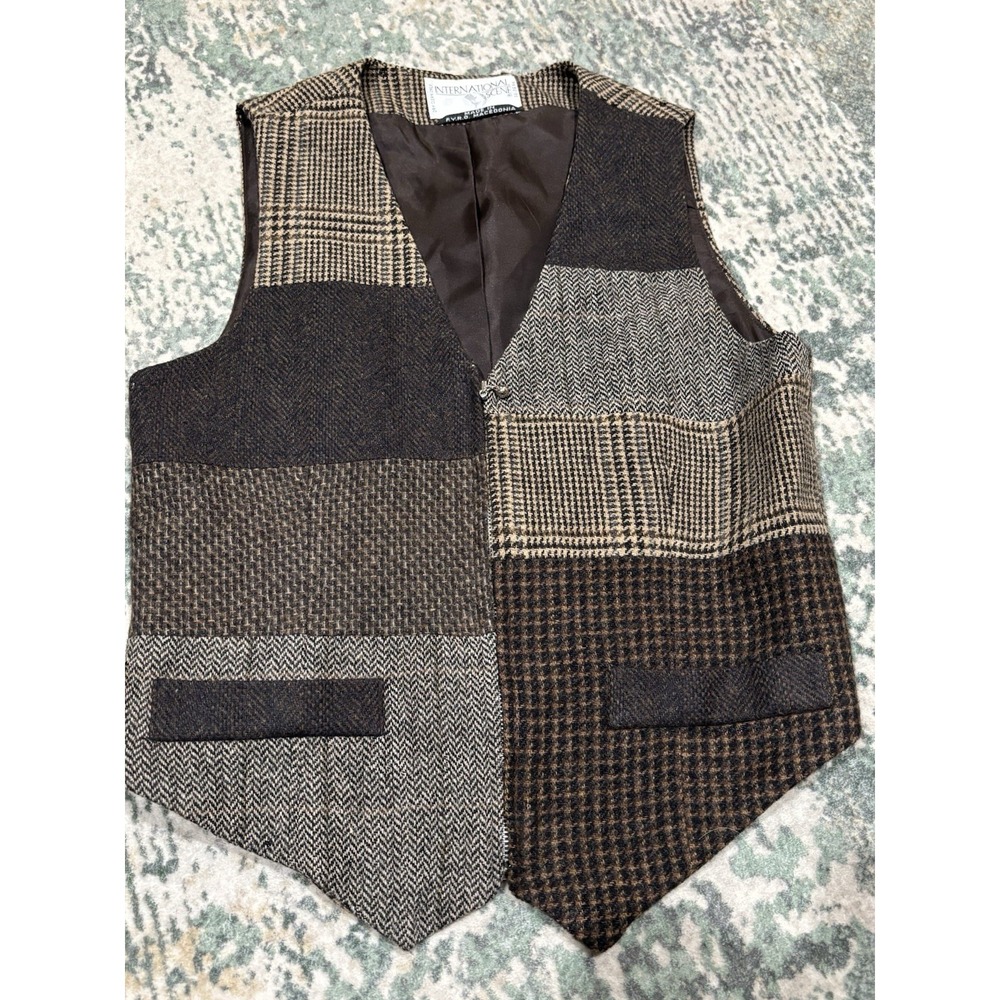 vintage International Scene wool patchwork vest Women's Medium *flaw